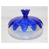 Cobalt Glass: 2 dresser powder boxes - 2 perfume