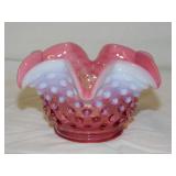 Fenton cranberry opalescent hobnail glass bonbon