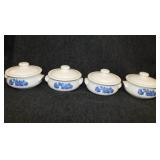 4 Pfaltzgraff Yorktowne blue soup crocks w/ lids