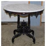 Lovely Victorian carved walnut oval marble top