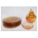 Jeannette Glass marigold carnival pear candy dish
