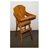 Vintage oak doll high chair w/ Chippy Chipmunk