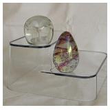 2 signed blown glass paperweights: