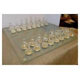 Frosted & clear glass chess set w/ beveled board