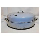 Large antique enamelware roaster, 18" wide -