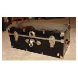 Vintage metal foot locker storage trunk,