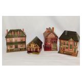 Christmas: 4 balsa wood village house trinket