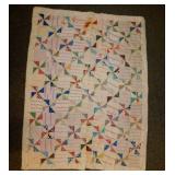 Vintage hand stitched & tied Pinwheel quilt -
