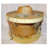 Vintage hat box w/ 2 ladies garden sun straw hats
