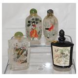 4 glass Asian perfume bottles, tallest is 3.5"