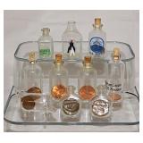 Miniature glass bottles w/ coins & game dice