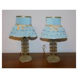 Pair of vintage boudoir lamps w/ ruffled shades &