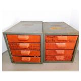2 Dunlap metal 4 drawer parts bins & contents