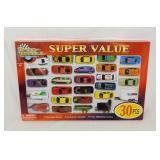 New toys: Set of 30 diecast toy vehicles in box -