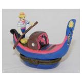 Porcelain gondola trinket box w/ wine bottle -