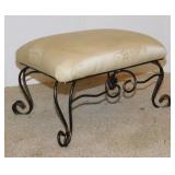 Upholstered ottoman footstool w/ fancy metal
