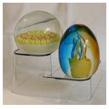 2 blown glass paperweights,