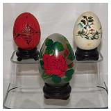 3 vintage Asian egg figurines: Reverse painted