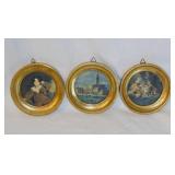 6 vintage round Italian Florentine prints in