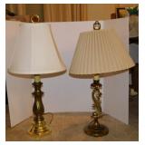 2 lamps w/ shades: One 28" tall - 1 w/ carved