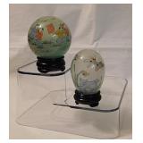 2 vintage Asian reverse painted glass orbs,