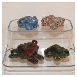 4 polished stone frogs: African bloodstone -