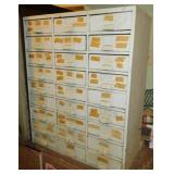 Vintage metal 27 drawer cabinet & contents,