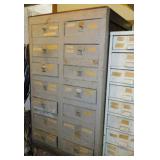 Vintage wooden 14 drawer cabinet & contents,
