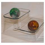 2 orb spheres: Natural fluorite quartz crystal -