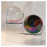2 signed blown glass paperweights: