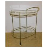 Metal & glass 2-tier rolling patio bar cart w/