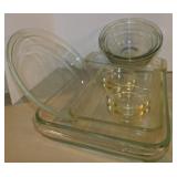 Glass mixing bowls & bakeware" Pyrex 10" pie