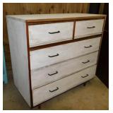 Mid Century Dixie distressed walnut 5 drawer chest