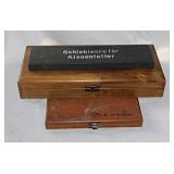 3 empty wooden micrometer cases,