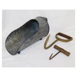 2 primitive meat hooks - Galvanized scoop, 13"