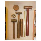 3 brass hammers - Copper pounding block - Brass