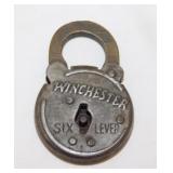 Antique Winchester round six lever steel padlock,