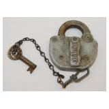 Antique Adlake railroad padlock & key, 3" wide