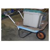 Vintage metal single tire wheel barrow w/ metal
