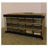 Plastic 15 drawer parts bin cabinet, 12" x 6" x