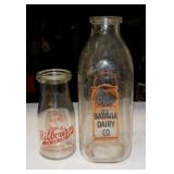 2 vintage glass dairy milk bottles: