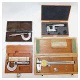 3 vintage micrometers & NSK Japan 6" dial caliper