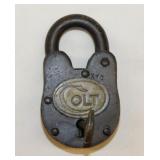 Antique Colt padlock w/ key, 3.5" tall