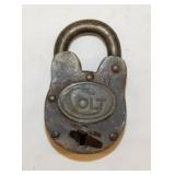 Antique Colt padlock w/ key, 3.5" tall