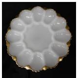 Mid Century gilded milk glass deviled egg tray -