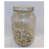 Vintage buttons in gallon glass jar, 10" tall