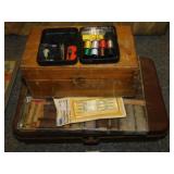 Vintage sewing supplies in storage boxes: Thread
