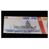4 vintage battleship model kits in boxes: