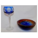 Bohemian cobalt cut crystal stemware wine glass -