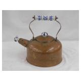 Copper tea kettle w/ porcelain accents -